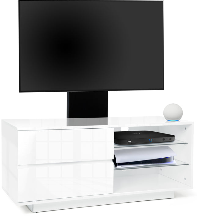 Centurion Supports Gallus Gloss White with 2- Drawers and 3-Sheves 32"-55" LED/LCD/Plasma Cabinet TV Stand with Mounting Arm