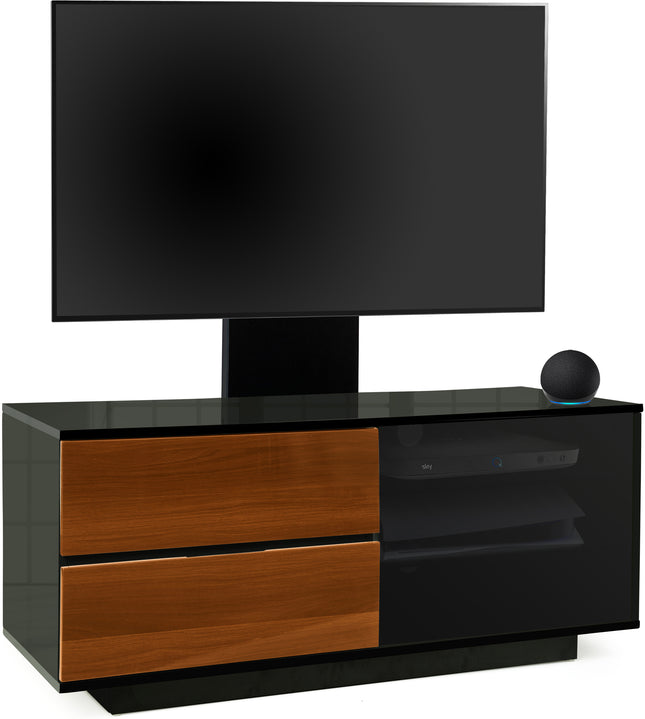 Centurion Supports Gallus Ultra Gloss Black with 2-Walnut Drawers and 3-Shelves 32"-55" LED/LCD/Plasma Cabinet TV Stand with Mounting Arm