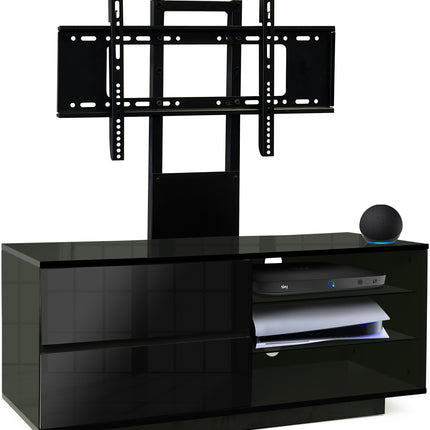 Centurion Supports Gallus Gloss Black with 2-Black Drawers and 2-Shelves 32"-55" LED/LCD/Plasma Cabinet TV Stand with Mounting Arm