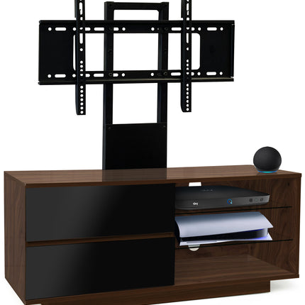 Centurion Supports Gallus Walnut with 2-Black Drawers and 3-Shelf 32"-55" LED/LCD/Plasma Cabinet TV Stand with Mounting Arm