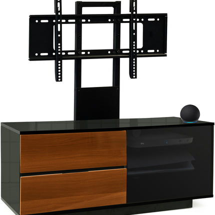 Centurion Supports Gallus Ultra Gloss Black with 2-Walnut Drawers and 3-Shelves 32"-55" LED/LCD/Plasma Cabinet TV Stand with Mounting Arm