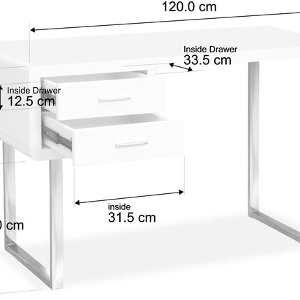 Centurion Supports HARMONIA Gloss White with Chrome legs 2-Drawer Contemporary Home Office Luxury Computer Desk