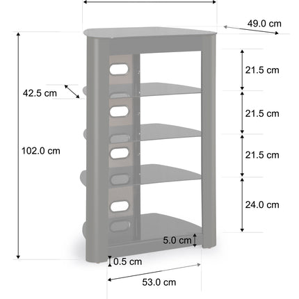 Centurion Supports Zinnia 5-Shelf Black Glass with Gloss Black Fascia Flat Screen TV/Hi-Fi/AV Rack Glass Stand