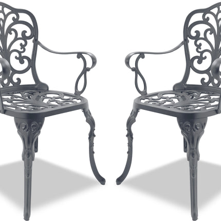 Centurion Supports Bangui Grey 2-Large Garden and Patio Chairs with Armrests in Cast Aluminium