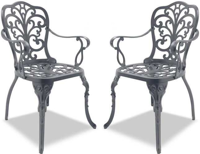 Centurion Supports Bangui Grey 2-Large Garden and Patio Chairs with Armrests in Cast Aluminium