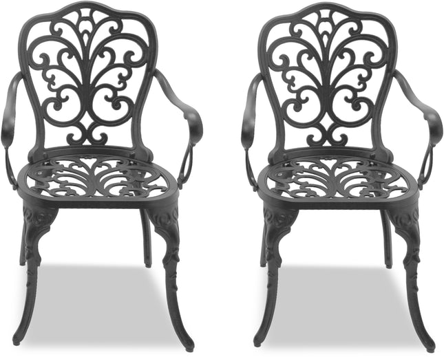 Centurion Supports Bangui Grey 2-Large Garden and Patio Chairs with Armrests in Cast Aluminium