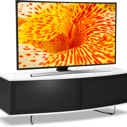 Centurion Supports Caru Gloss Black and Gloss White Beam-Thru Remote Friendly Super-Contemporary "D" Shape Design 32"-65" LED/OLED/LCD TV Cabinet