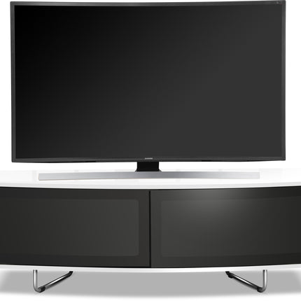 Centurion Supports Caru Gloss Black and Gloss White Beam-Thru Remote Friendly Super-Contemporary "D" Shape Design 32"-65" LED/OLED/LCD TV Cabinet