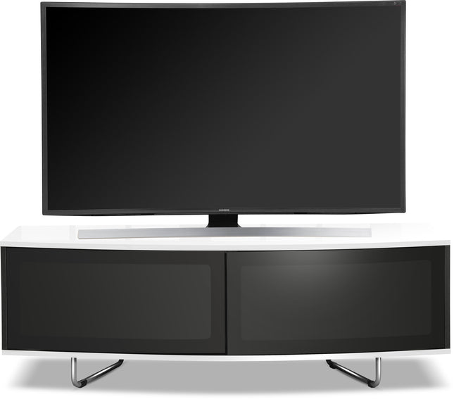 Centurion Supports Caru Gloss Black and Gloss White Beam-Thru Remote Friendly Super-Contemporary "D" Shape Design 32"-65" LED/OLED/LCD TV Cabinet