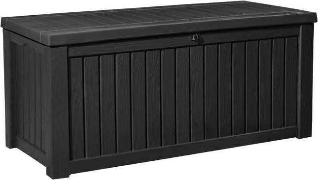 Centurion Supports TUNGSTEN 450 Litre 119 Gallon Waterproof Extra Large Lockable Easy-Open Garden Storage Box Outdoor Organiser in Black