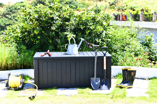 Centurion Supports TUNGSTEN 450 Litre 119 Gallon Waterproof Extra Large Lockable Easy-Open Garden Storage Box Outdoor Organiser in Black