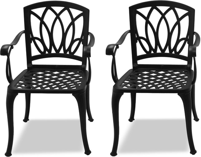 Centurion Supports Positano 2-Large Garden and Patio Bistro Chairs with Armrests in Cast Aluminium Black
