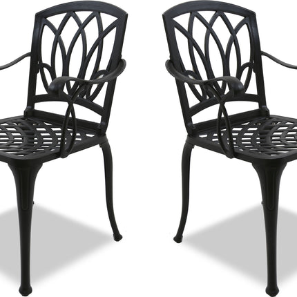 Centurion Supports Positano 2-Large Garden and Patio Bistro Chairs with Armrests in Cast Aluminium Black