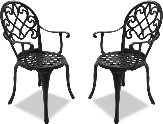 Centurion Supports Prego 2-Large Garden and Patio Bistro Chairs with Armrests in Cast Aluminium Black