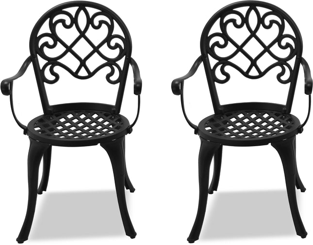 Centurion Supports Prego 2-Large Garden and Patio Bistro Chairs with Armrests in Cast Aluminium Black