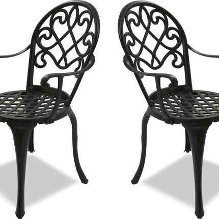 Centurion Supports Prego 2-Large Garden and Patio Bistro Chairs with Armrests in Cast Aluminium Black