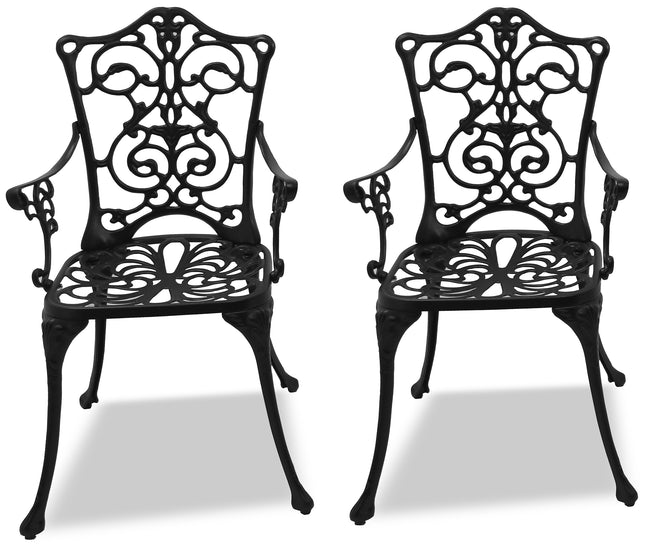 Centurion Supports Tabreez 2-Large Garden and Patio Bistro Chairs with Armrests in Cast Aluminium Black