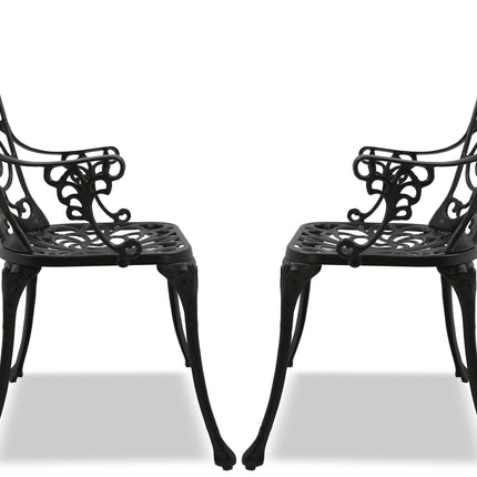 Centurion Supports Tabreez 2-Large Garden and Patio Bistro Chairs with Armrests in Cast Aluminium Black